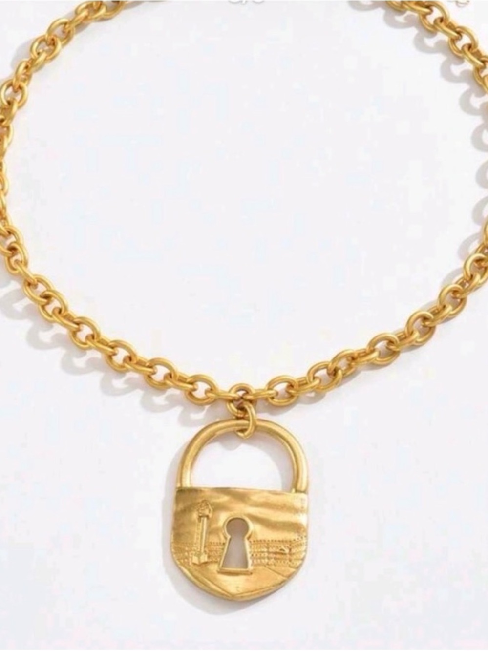 Gold Padlock Charm Chain Necklace